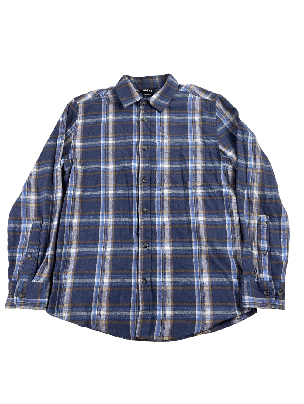Eddie Bauer Blue Plaid Flannel Men's Small Outdoors Comfort Cotton Midweight